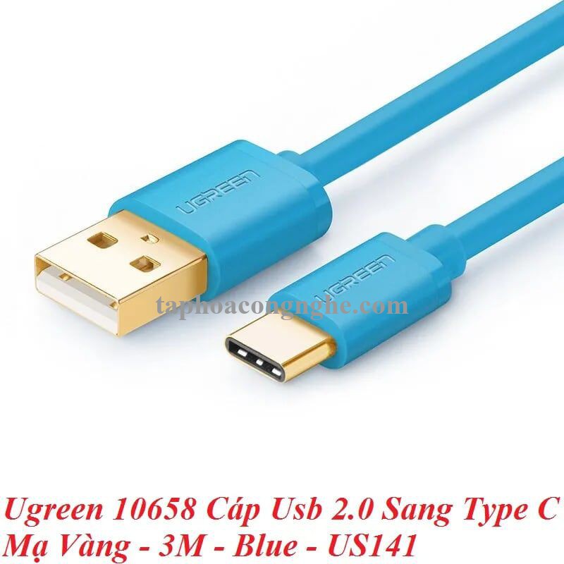 Ugreen 10658 3M Màu xanh dương Cáp Usb 2.0 Sang Type C mạ vàng US141 30010658